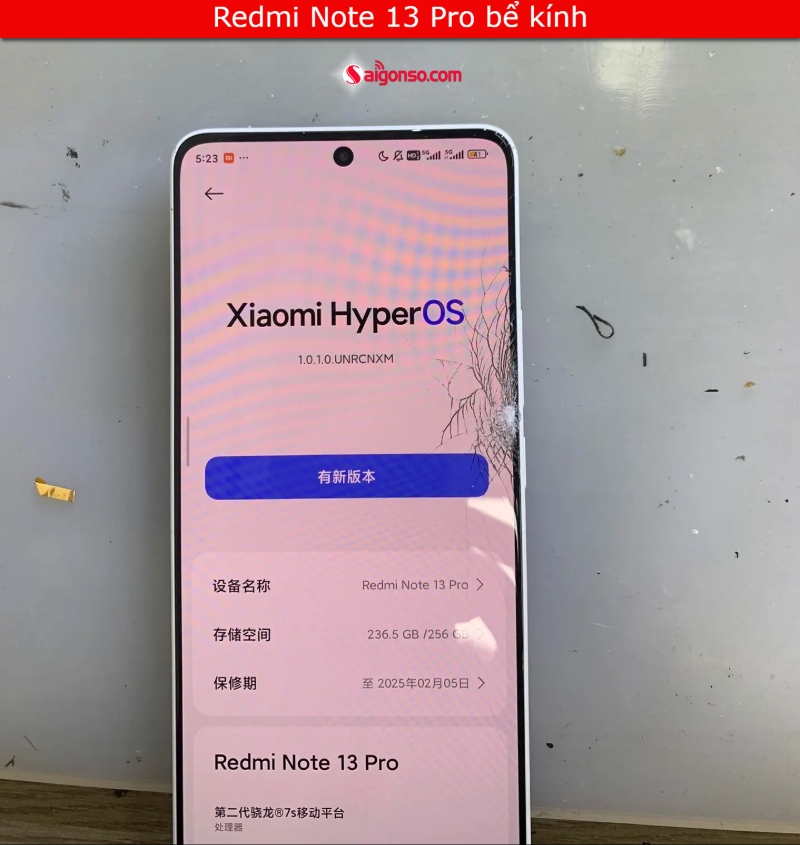 Redmi Note 13 Pro bể kính